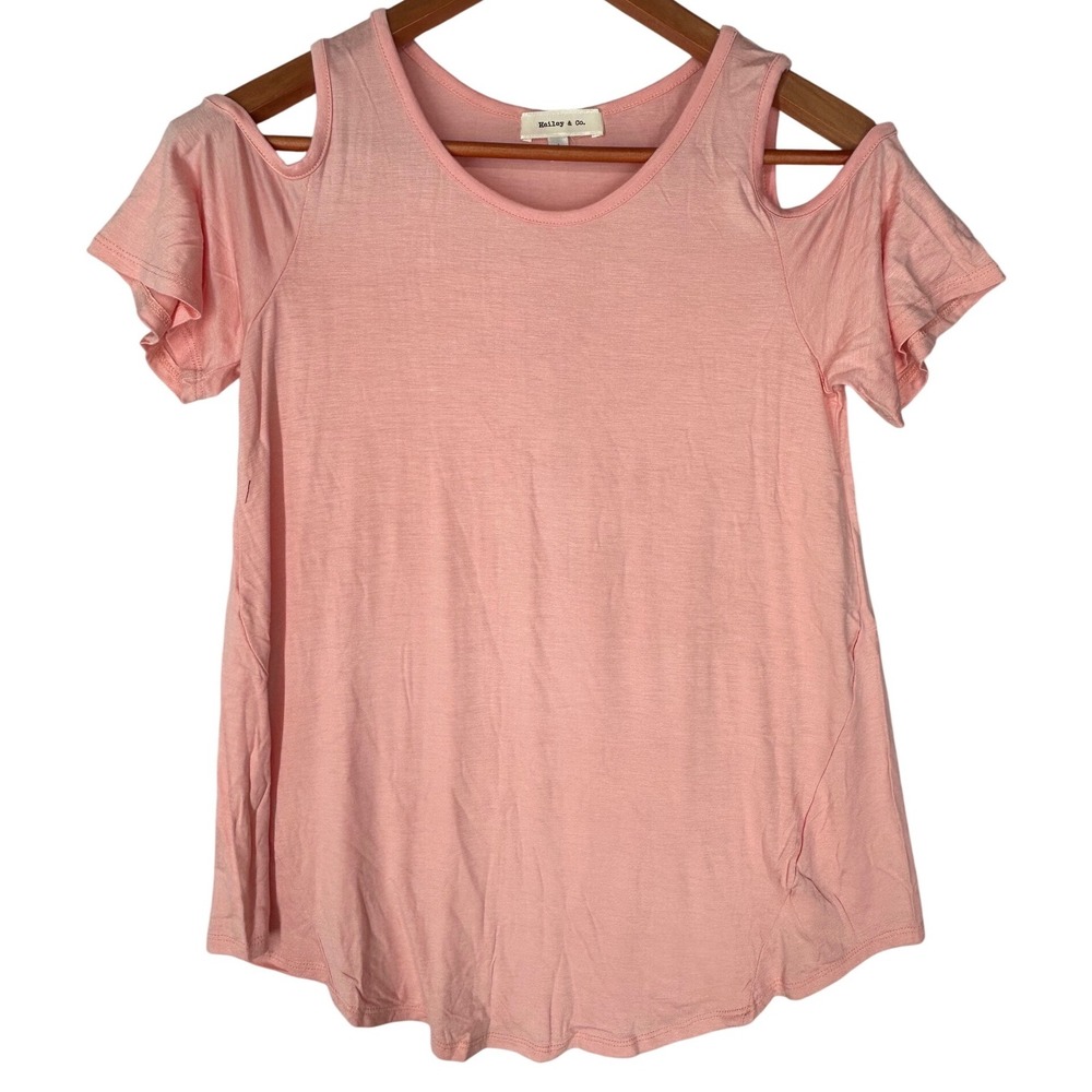 Hailey & Co Soft Pink Cold Shoulder Short-Sleeved Blouse Women's Size Large NWOT